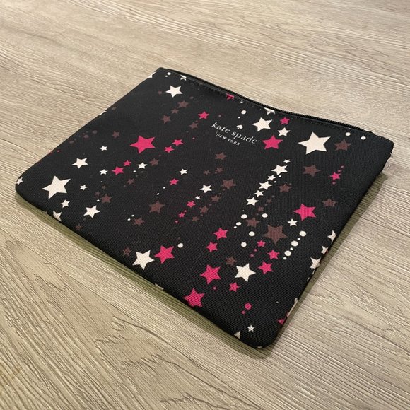 Kate Spade Large Canvas Cosmetic Zip Twinkle Star Pouch in Black Pink Multi - Picture 6 of 6